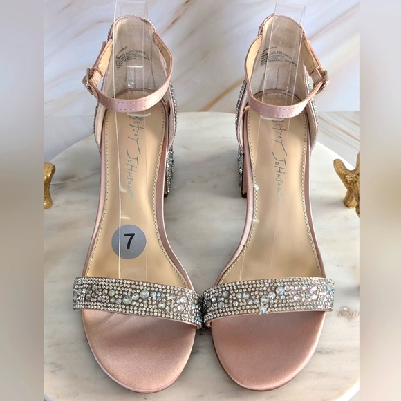 NWOB Betsey Johnson Rhinestone Crystal Block Heel Sandals - Hanna - Picture 5 of 12